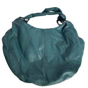 Attitude Faux Leather Hobo Bag Large Carryall Teal Boho Shoulder Bag Purse GUC